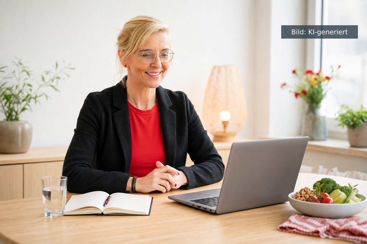 Ernährungsberatung online mit Daniela Marquardt am Laptop (KI-generiertes Bild)